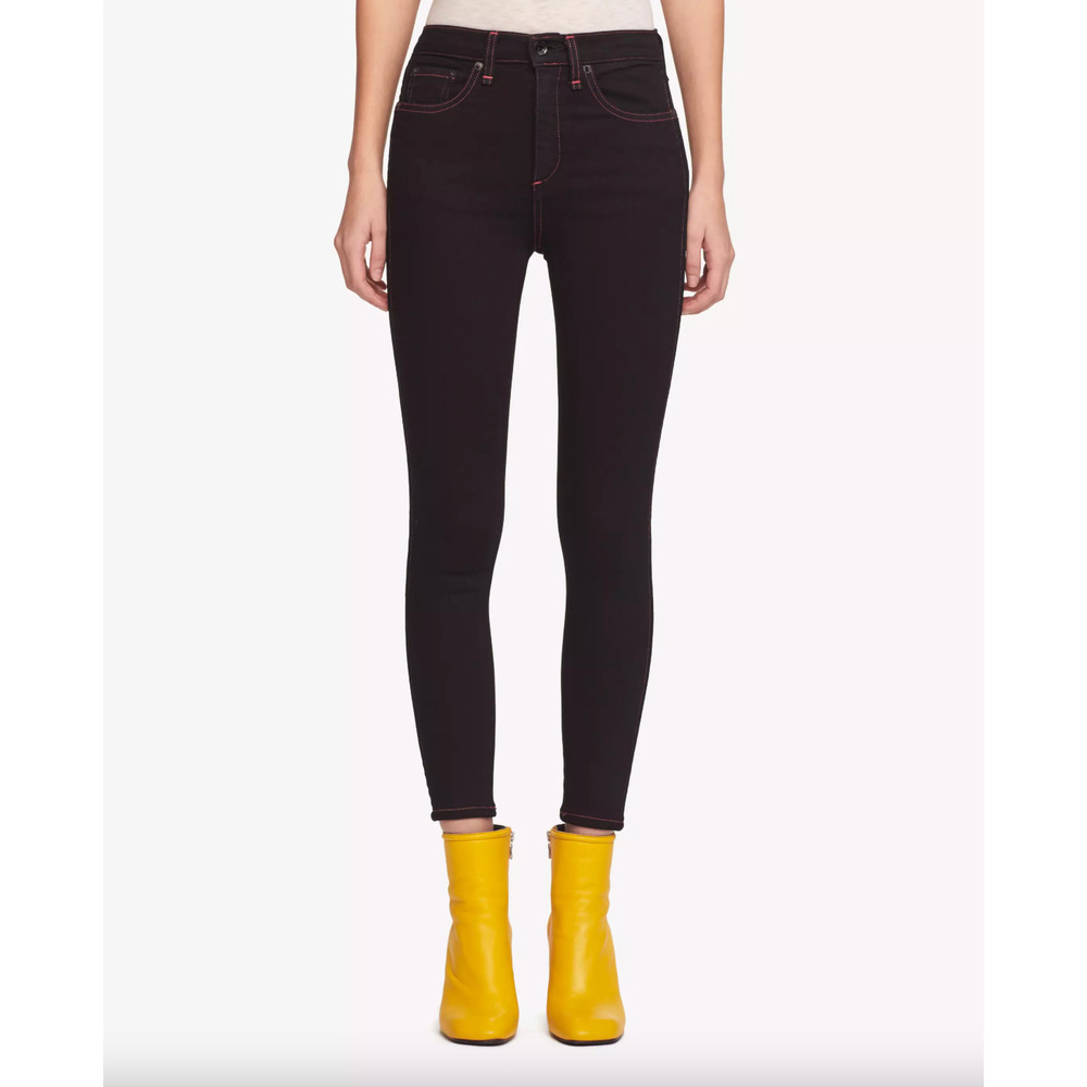 NWT Rag & Bone Micch Black Skinny Jeans with Pink Stitching • Size 25 🔴